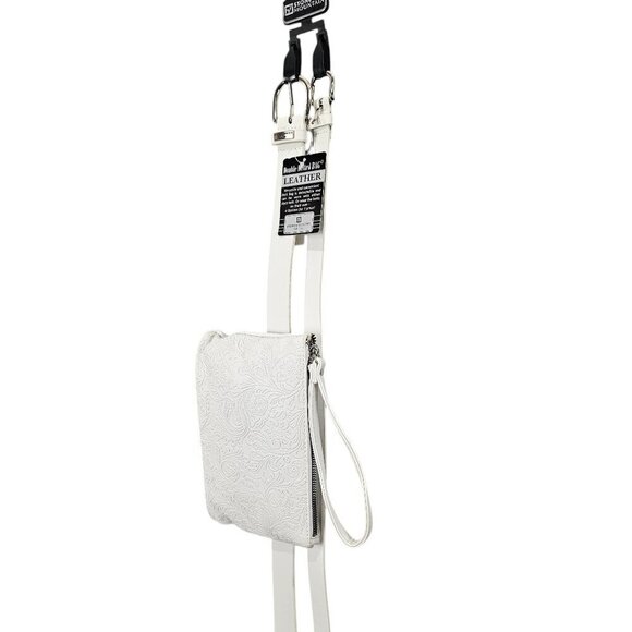 Stone Mountain Double Belted Fanny Bag New White Leather Wristlet Belt Set - Picture 2 of 9